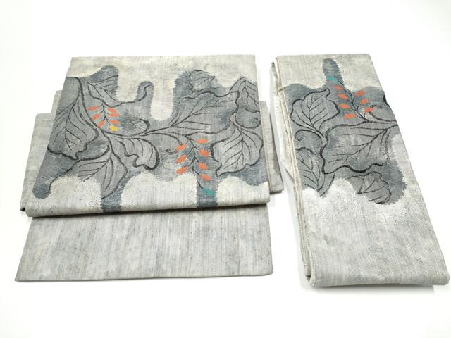 平和屋着物●つけ帯 紬地 唐草文 正絹 逸品 CABI0212hy