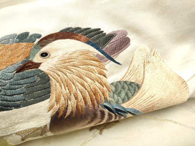 平和屋着物●アンティーク 大正ロマン 総手刺繍 鴛鴦文 金銀糸 正絹 逸品 CABI0216hy
