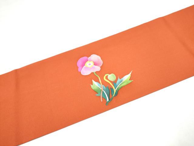 平和屋着物●塩瀬 つけ帯 ろうけつ染 草花文 銀通し地 正絹 逸品 CABI0217hy