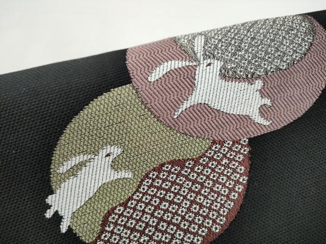 平和屋着物●つけ帯 兎鹿の子丸文 黒地 正絹 逸品 CABI0219hy