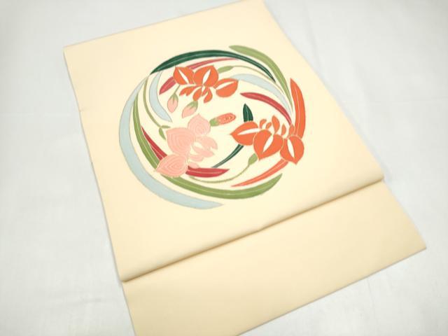 平和屋着物●塩瀬 つけ帯 草花丸文 金彩 正絹 逸品 CABI0220hy