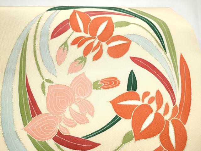 平和屋着物●塩瀬 つけ帯 草花丸文 金彩 正絹 逸品 CABI0220hy