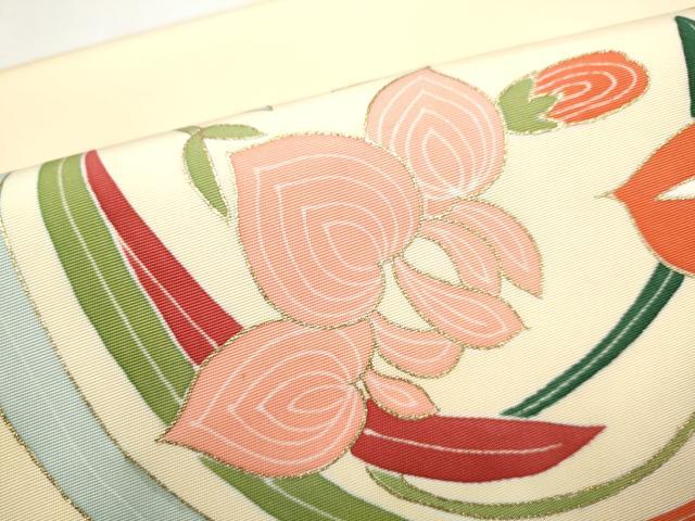 平和屋着物●塩瀬 つけ帯 草花丸文 金彩 正絹 逸品 CABI0220hy