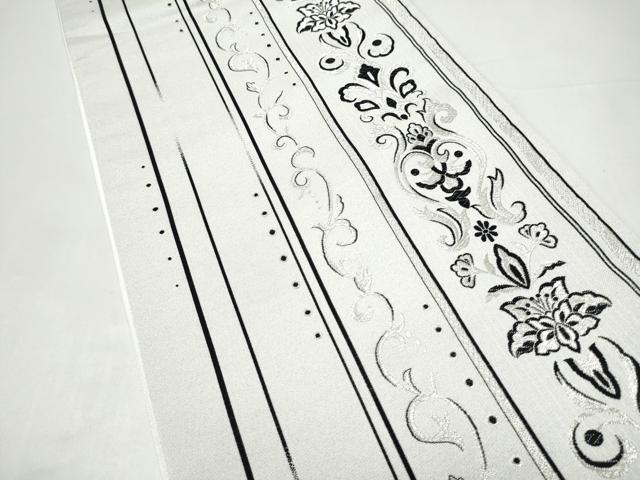 平和屋着物●西陣 佐々木染織謹製 六通柄袋帯 花唐草間道 銀糸 証紙付き 正絹 逸品 CABI0222hy