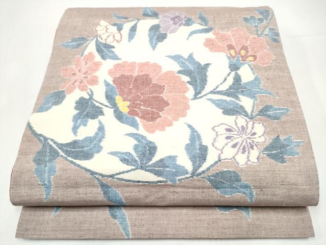 平和屋着物●全通柄袋帯 紬地 枝花文 正絹 逸品 CABI0225hy