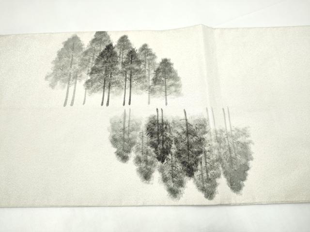 平和屋着物●六通柄袋帯 手描き 綴れ 樹林文 銀糸 正絹 逸品 CABI0226hy