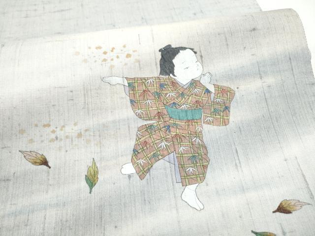 平和屋着物●太鼓柄袋帯 作家物 紬地 童子 正絹 逸品 CABI0229hy