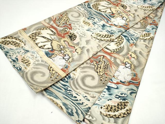 平和屋着物●アンティーク 大正ロマン 丸帯 龍 金銀糸 引き抜き帯 正絹 逸品 CABI0236hy