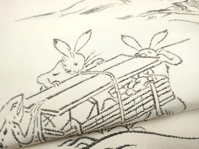 平和屋着物●西陣 かつやま織物謹 六通柄 本袋帯 鳥獣戯画 正絹 逸品 CABI0239hy