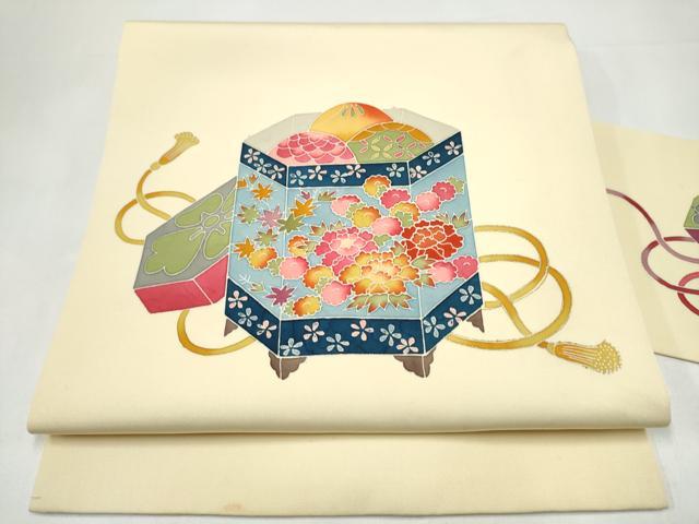 平和屋着物●九寸名古屋帯 友禅 作家物 貝桶花文 正絹 逸品 CABI0252hy