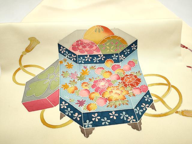 平和屋着物●九寸名古屋帯 友禅 作家物 貝桶花文 正絹 逸品 CABI0252hy
