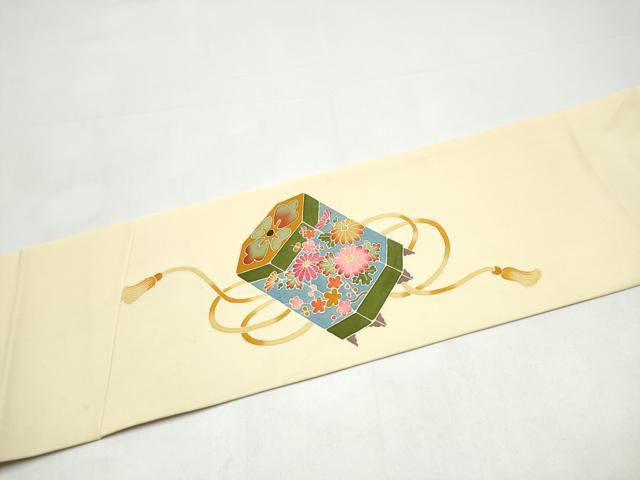 平和屋着物●九寸名古屋帯 友禅 作家物 貝桶花文 正絹 逸品 CABI0252hy