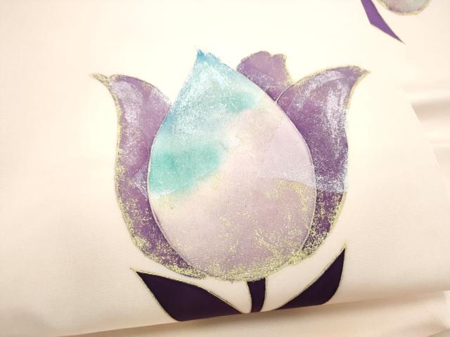 平和屋着物●塩瀬 九寸名古屋帯 チューリップ 金銀彩 正絹 逸品 CABI0253hy