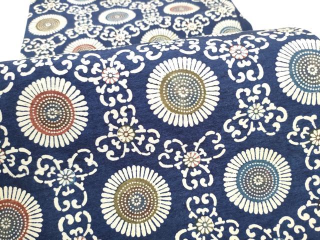 平和屋着物●九寸開き名古屋帯 紬地 型染め 草木染 菊唐草文 正絹 逸品 CABI0255hy