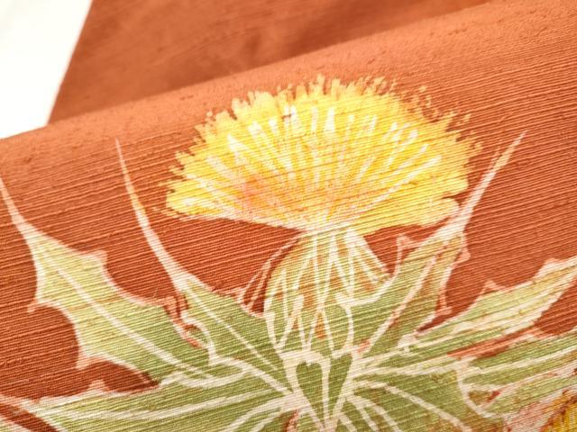 平和屋着物●九寸名古屋帯 紬地 桐工房 手描き ろうけつ染 紅花 正絹 逸品 CABI0265hy