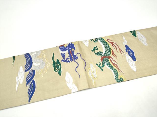 平和屋着物●アンティーク 大正ロマン 九寸名古屋帯 雲龍 金銀糸 正絹 逸品 CABI0267hy