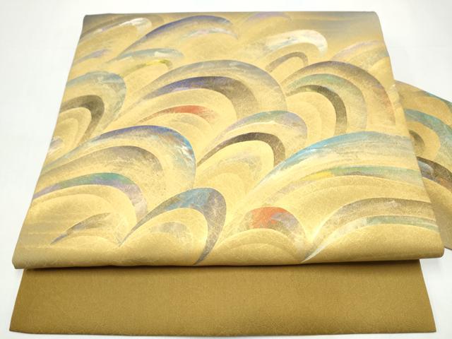 平和屋着物●九寸名古屋帯 抽象文 金彩 正絹 逸品 CABI0270hy