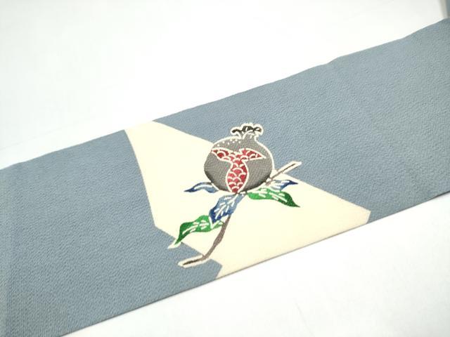 平和屋着物●九寸名古屋帯 型染め ザクロ 鬼しぼ縮緬 正絹 逸品 CABI0274hy