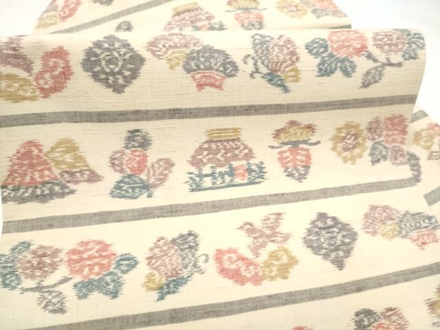 平和屋着物●九寸名古屋帯 紬地 風景花蝶文 正絹 逸品 CABI0277hy