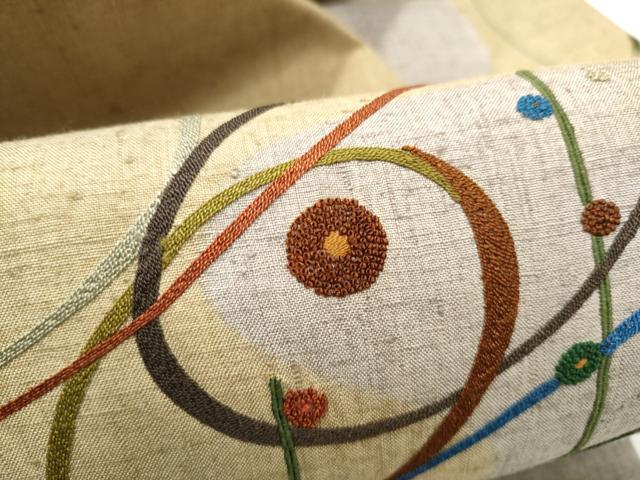平和屋着物●中国三大刺繍 総相良刺繍 九寸名古屋帯 紬地 幾何学文様 正絹 逸品 CABI0280hy