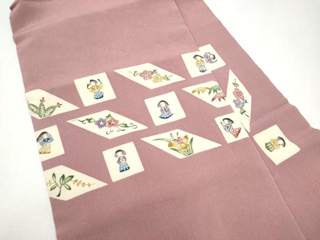 平和屋着物●九寸名古屋帯 型染め 松竹梅人物文 鬼しぼ縮緬 正絹 逸品 CABI0281hy