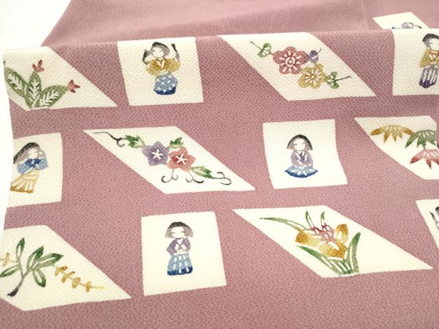 平和屋着物●九寸名古屋帯 型染め 松竹梅人物文 鬼しぼ縮緬 正絹 逸品 CABI0281hy