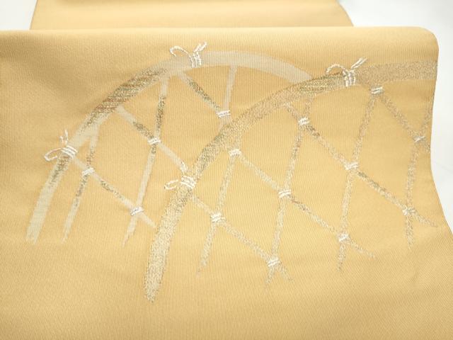 平和屋着物●八寸名古屋帯 綴れ 籬文 金糸 正絹 逸品 CABI0282hy