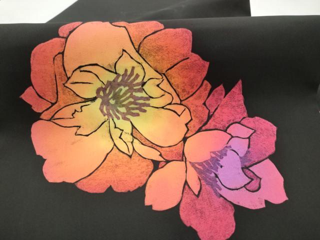 平和屋着物●塩瀬 九寸名古屋帯 作家物 ろうけつ染 舞花文 黒地 正絹 逸品 CABI0285hy