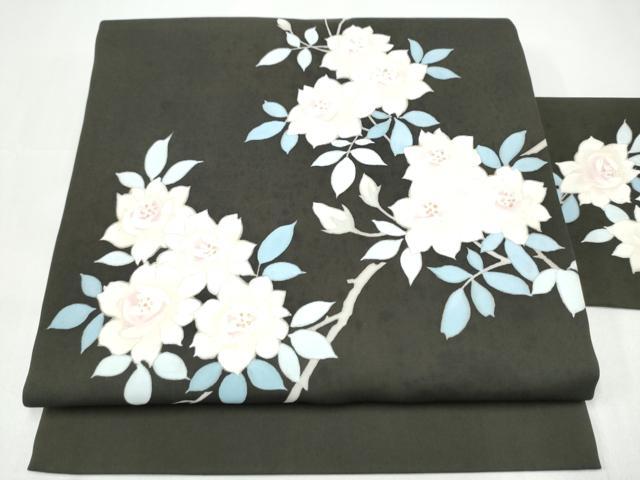 平和屋着物●塩瀬 九寸名古屋帯 枝花文 金彩 正絹 逸品 CABI0290hy