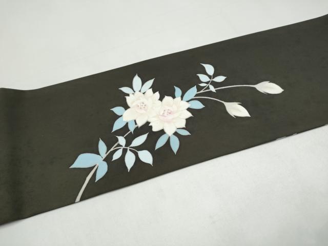平和屋着物●塩瀬 九寸名古屋帯 枝花文 金彩 正絹 逸品 CABI0290hy