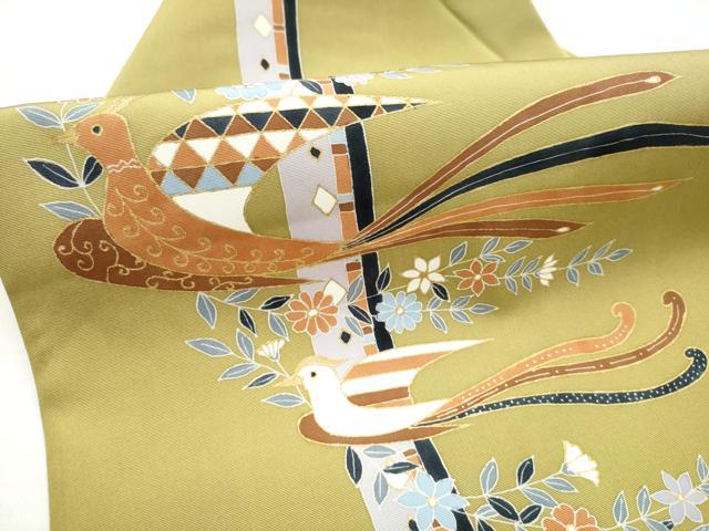 平和屋着物●塩瀬 九寸名古屋帯 花鳥文 金彩 正絹 逸品 CABI0292hy