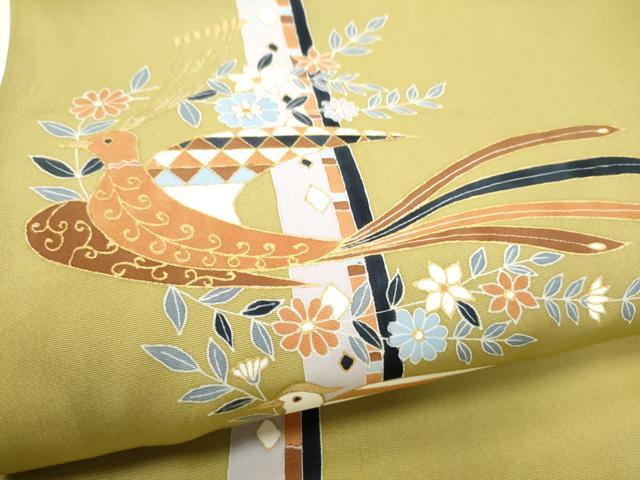 平和屋着物●塩瀬 九寸名古屋帯 花鳥文 金彩 正絹 逸品 CABI0292hy