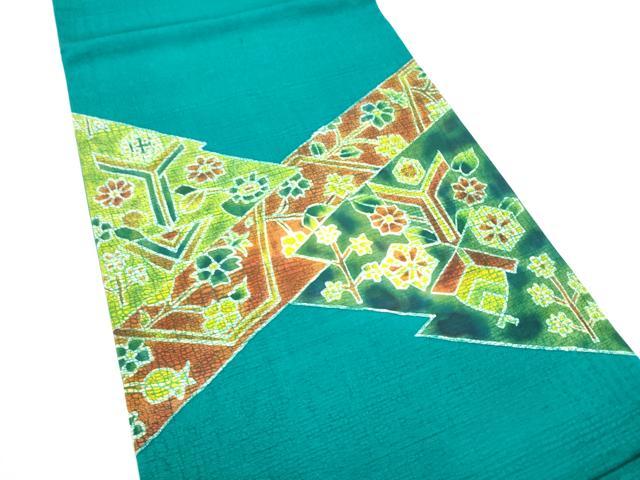 平和屋着物●九寸開き名古屋帯 ろうけつ染 幾何学花文 正絹 逸品 CABI0293hy