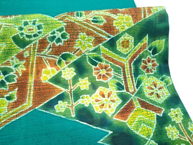 平和屋着物●九寸開き名古屋帯 ろうけつ染 幾何学花文 正絹 逸品 CABI0293hy