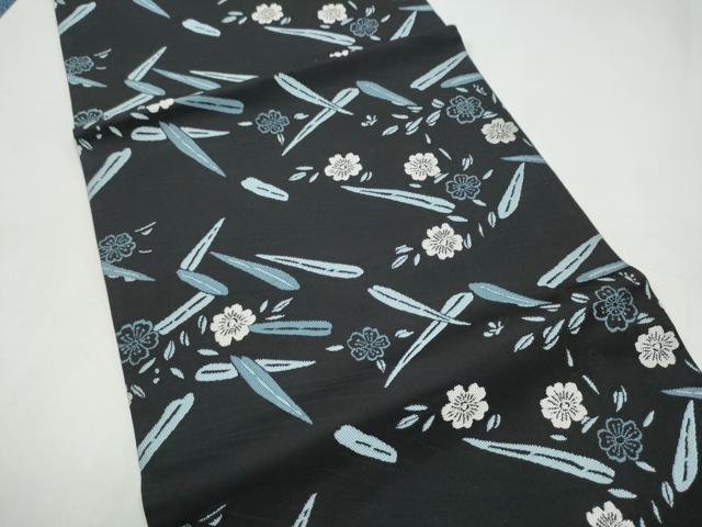 平和屋着物●つけ帯 草花文 黒地 正絹 逸品 CABI0296hy