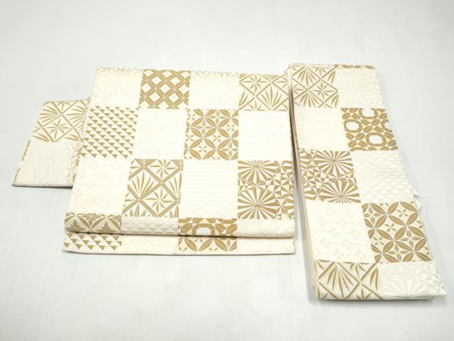 平和屋着物●つけ帯 市松吉祥文 正絹 逸品 CABI0297hy