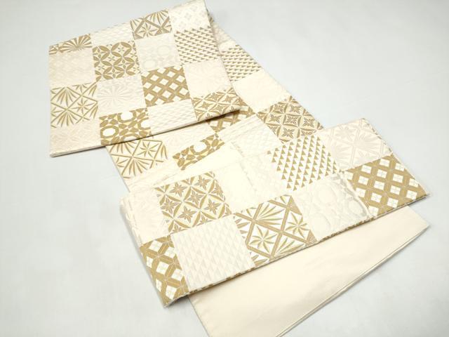 平和屋着物●つけ帯 市松吉祥文 正絹 逸品 CABI0297hy