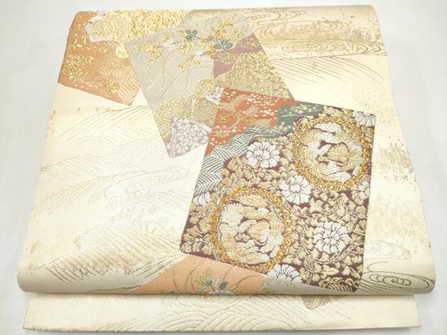 平和屋着物●六通柄袋帯 有職色紙重ね文 金糸 引箔 正絹 逸品 CABI0301hy
