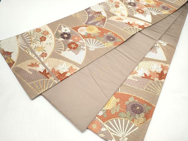 平和屋着物●六通柄袋帯 唐織 扇面草花文 金糸 正絹 逸品 CABI0304hy