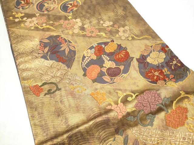 平和屋着物●六通柄袋帯 唐織 草花丸文 金糸 引箔 正絹 逸品 CABI0308hy