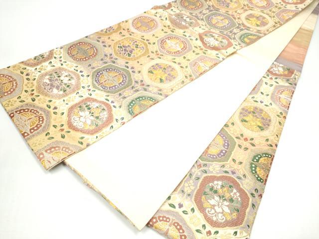 平和屋着物●六通柄袋帯 唐織 唐花に蝶亀甲 金糸 鈴乃屋扱い 正絹 逸品 CABI0311hy