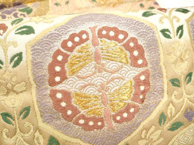 平和屋着物●六通柄袋帯 唐織 唐花に蝶亀甲 金糸 鈴乃屋扱い 正絹 逸品 CABI0311hy
