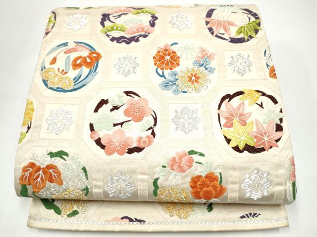 平和屋着物●六通柄袋帯 唐織 花丸陶甲紋 金銀糸 正絹 逸品 CABI0312hy