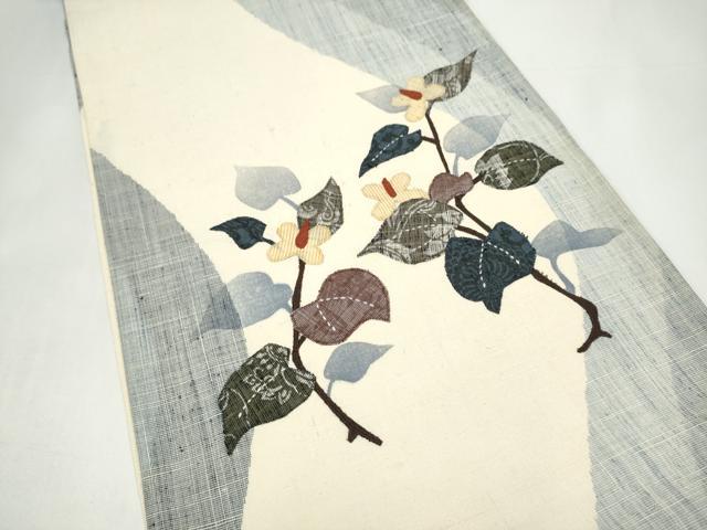 平和屋着物●太鼓柄袋帯 紬地 パッチワーク 枝花文 正絹 逸品 CABI0313hy