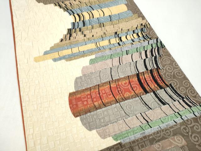 平和屋着物●博多織 鵬翔 全通柄袋帯 纐纈 幾何学文様 正絹 逸品 CABI0316hy
