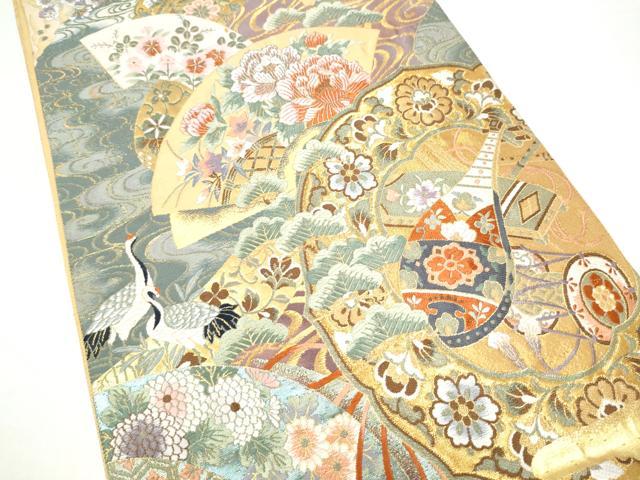 平和屋着物●六通柄袋帯 鏡裏楽器花文 正絹 逸品 CABI0317hy