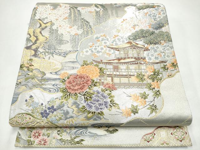 平和屋着物●六通柄袋帯 唐織 金閣寺 金銀糸 正絹 逸品 CABI0318hy