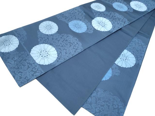 平和屋着物●六通柄袋帯 藍 富士良 菊 正絹 逸品 CABI0319hy