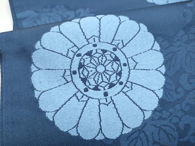 平和屋着物●六通柄袋帯 藍 富士良 菊 正絹 逸品 CABI0319hy