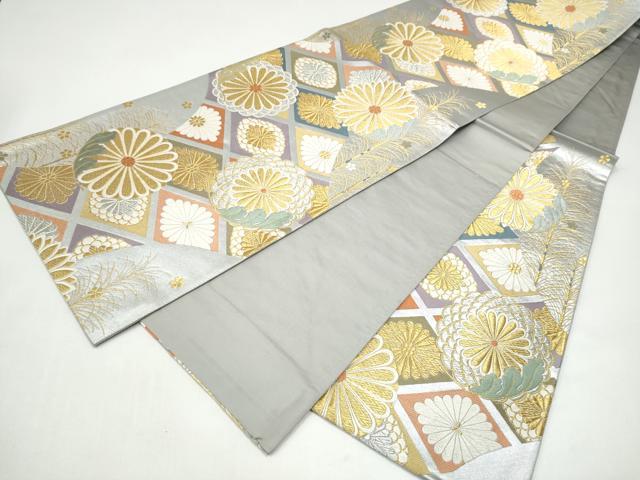 平和屋着物●六通柄袋帯 唐織 菊 金銀糸 正絹 逸品 CABI0321hy